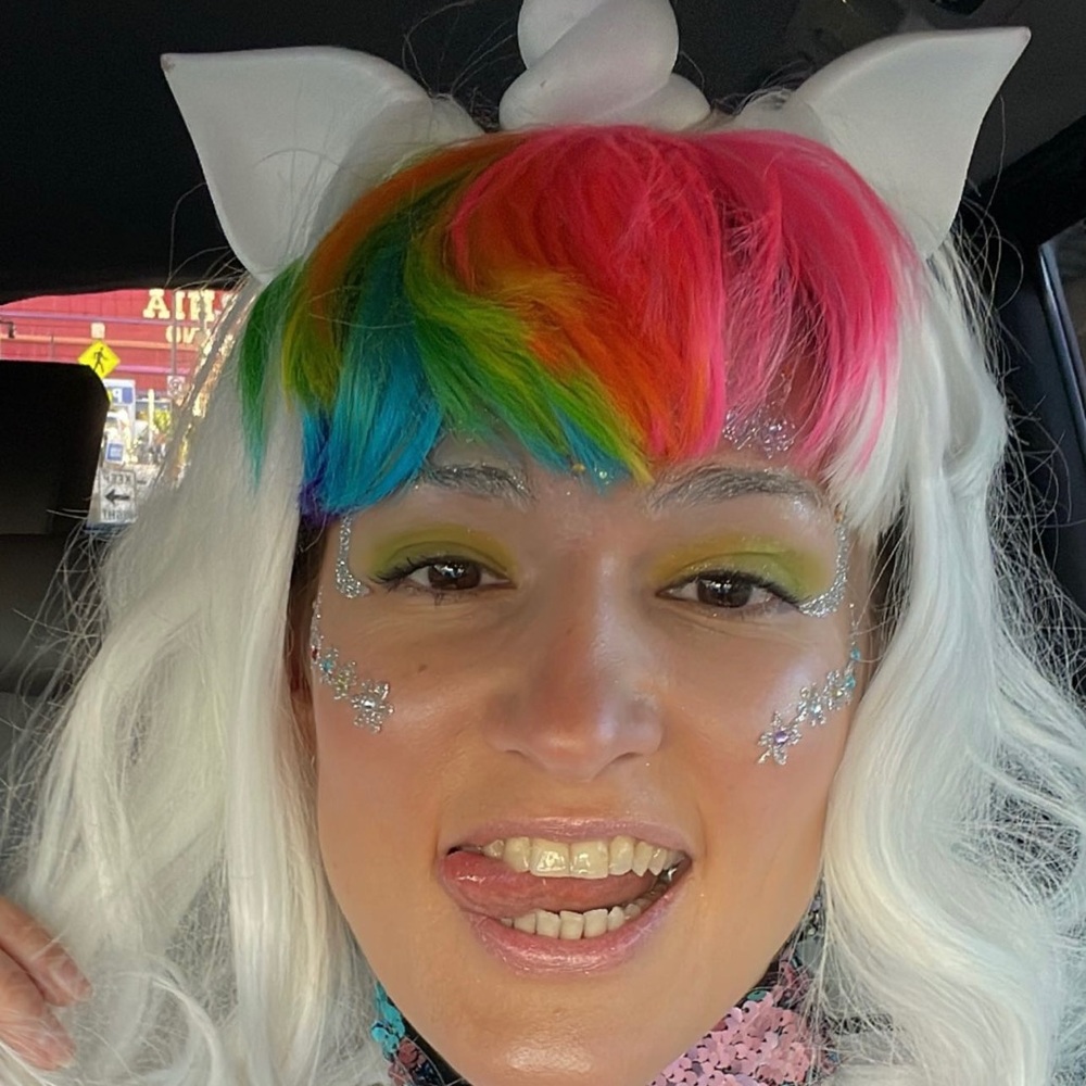 A unicorn wig. Used ones for EDC festival.